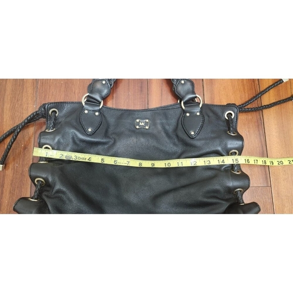 Michael Kors Black Leather Braided Handle Tote Satchel Whipstitch Grommet Large - Picture 11 of 15